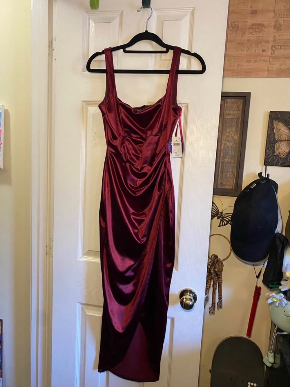 Wine Red Satin Windsor Bodycon Dress